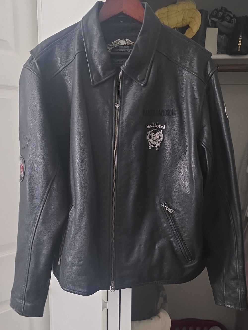 Harley-Davidson Black Leather Bomber Jacket with Motorhead Patch